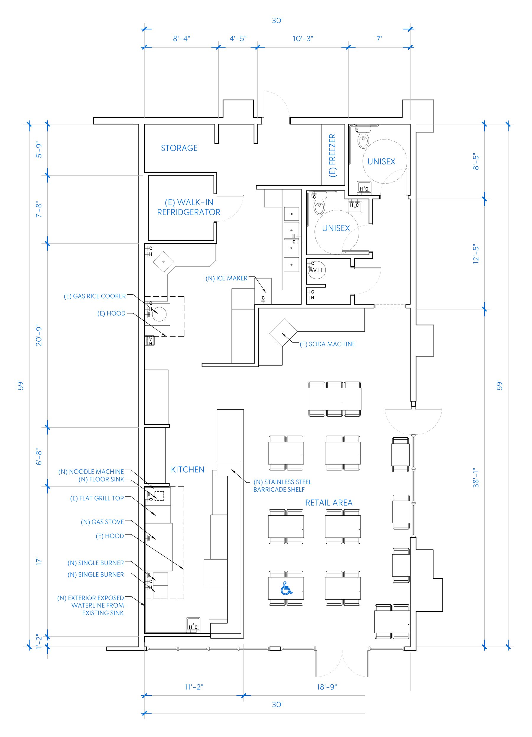 Restaurant Tenant Improvement floor plan sample